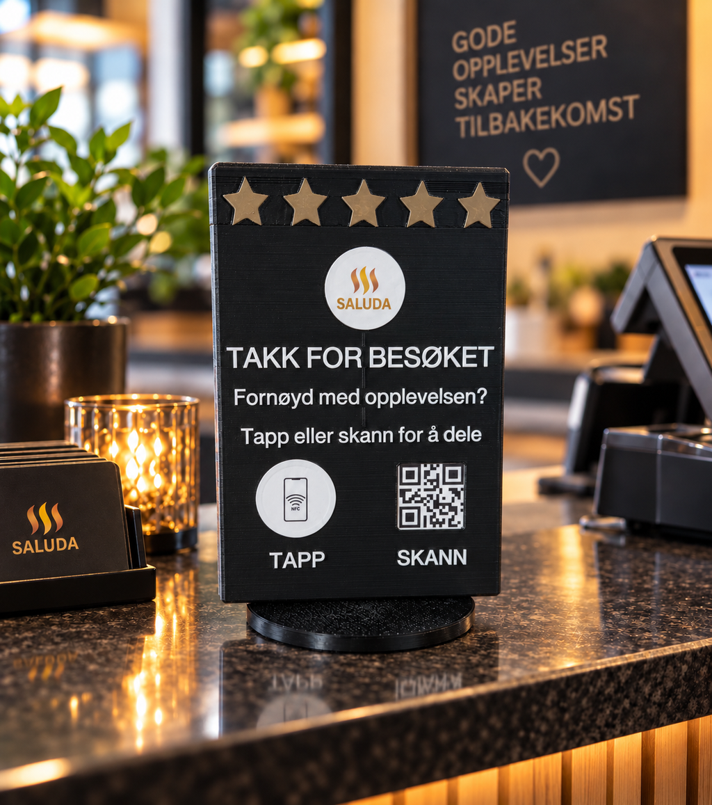 Saluda Review – NFC & QR anmeldelsesskilt